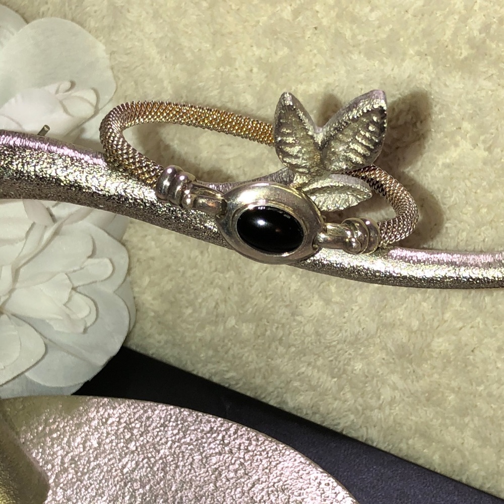 Sterling Silver & Black Onyx Mesh Cuff Bracelet